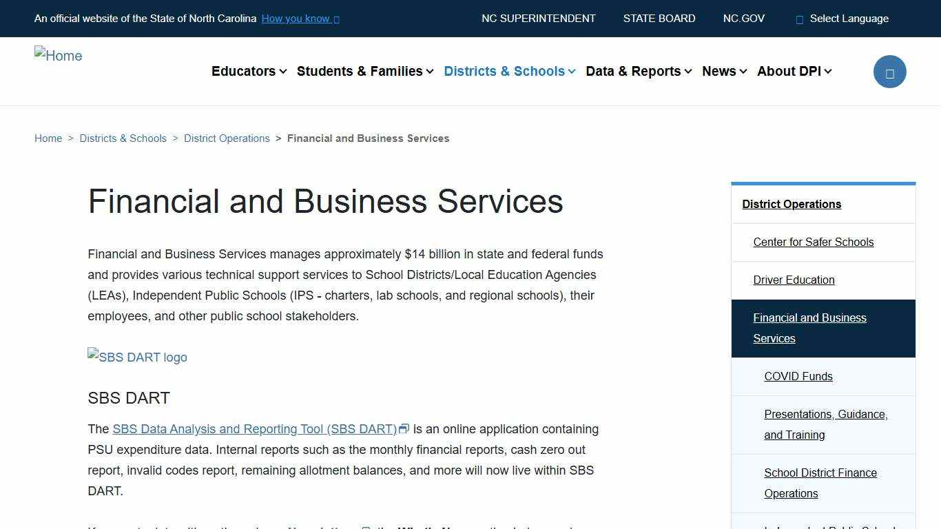 Financial and Business Services NC DPI